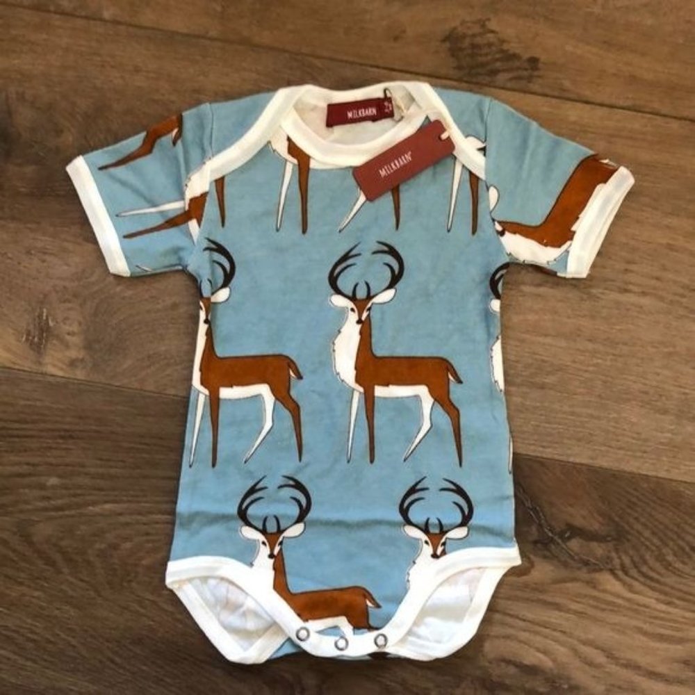 Milkbarn Infant Baby Blue Buck Deer One Piece 3-6 Months Organic Cotton - NWT